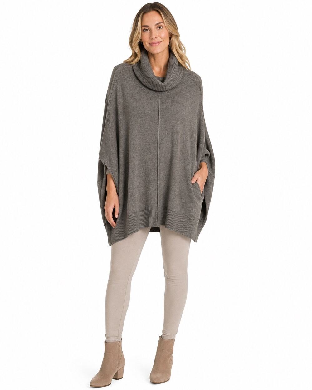 Between Me & You Knit Poncho Sweater Cowl Neck Taupe Brown Size L